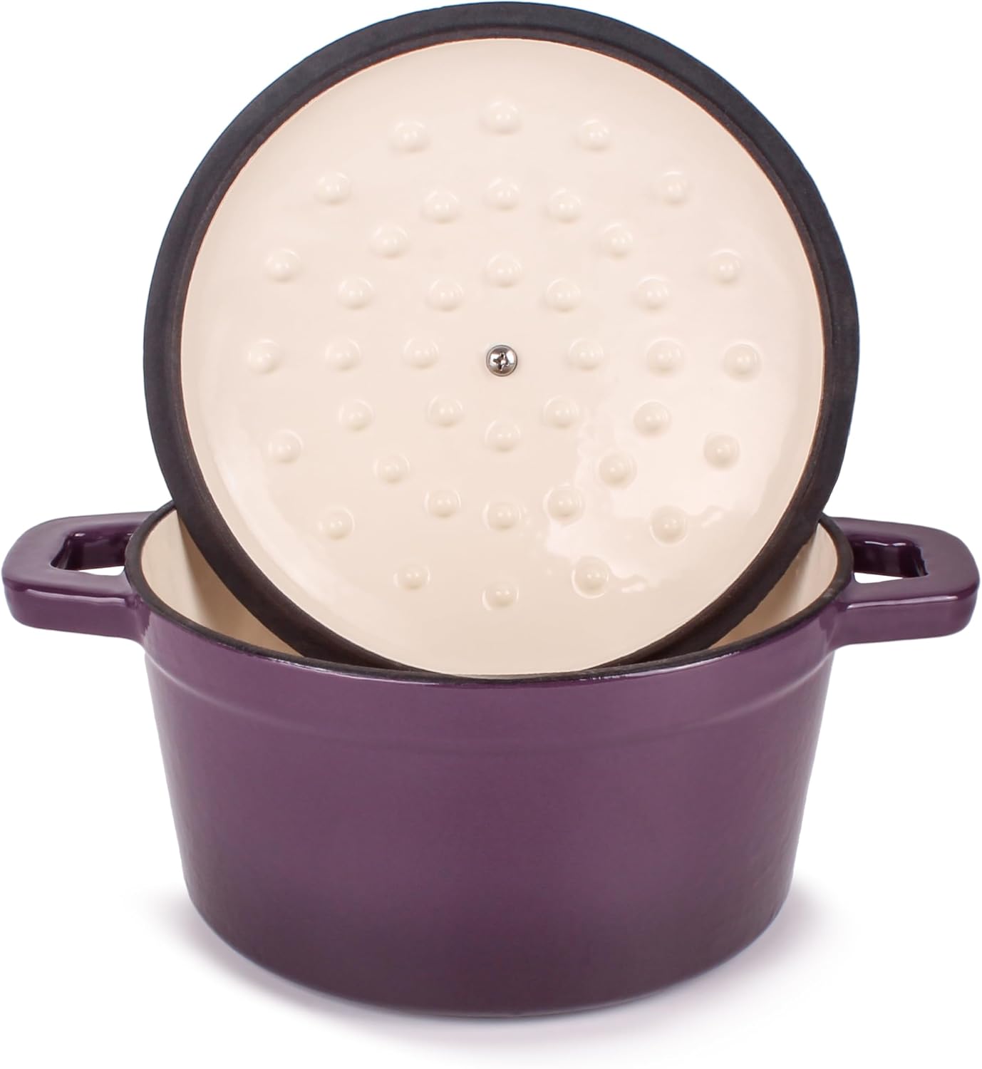 BergHOFF 3Pc Neo Enameled Cast Iron Cookware Set, 3qt. Dutch Oven, Matching Lid, Square Grill Pan 11 Inches, Oven Safe Up To 400°F, Purple