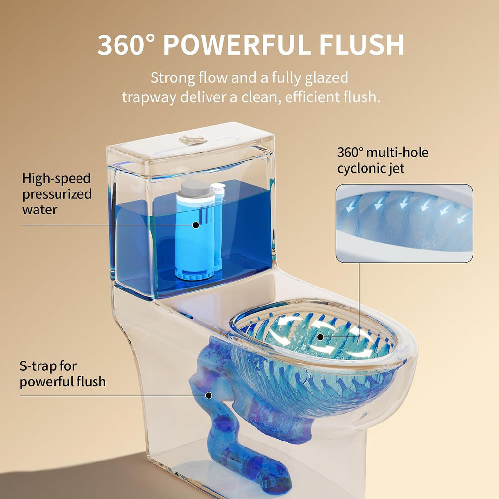 DeerValley One Piece Toilet Elongated Toilet with Soft-Close Seat Powerful 1.1/1.6 GPF Dual Flush Standard Height Toilets Skirted Design 12' Rough-In DV-1F026