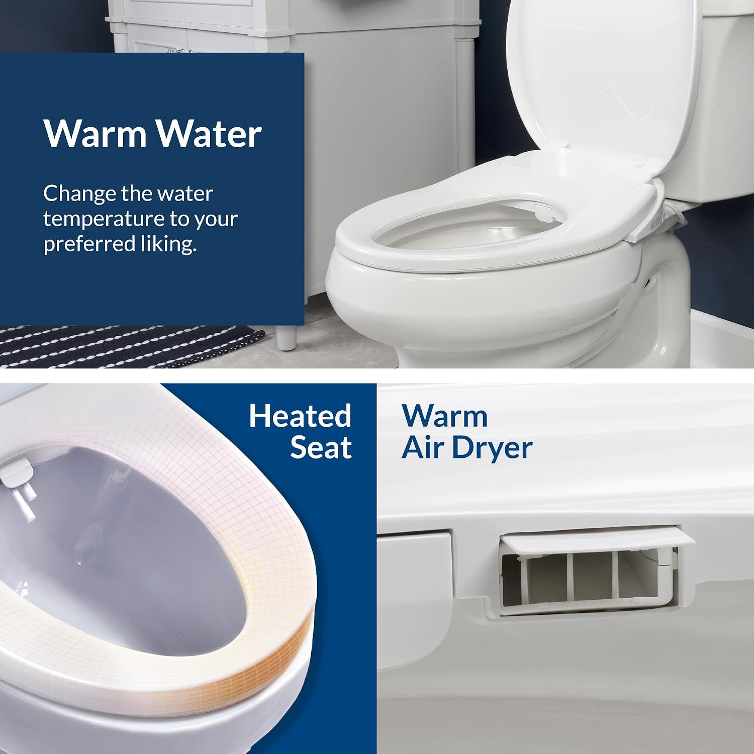 Bio Bidet Bliss BB550 Heated Bidet Seat with Warm Water Wash & Air Dryer, Night Light, Low Profile Design, Elongated