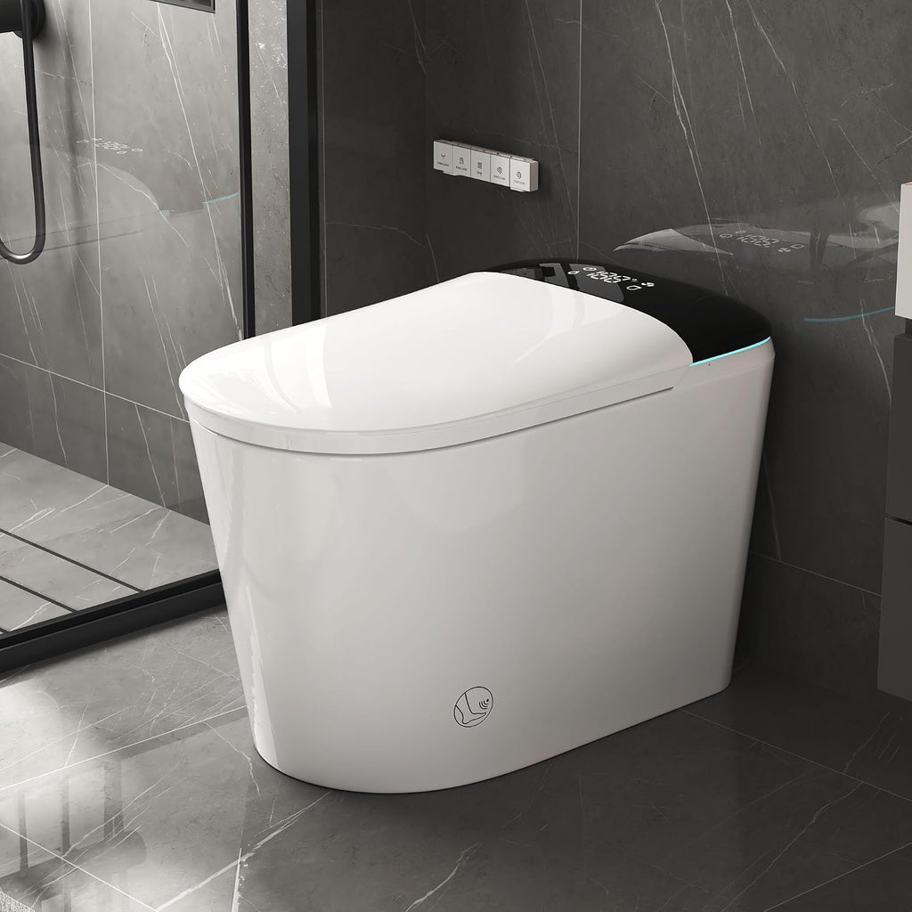 Luxury Smart Bidet Toilet with Tank, Foam Shield, Dual Auto Flush/Lid&Seat, Foot Sensor, LED Display, Electric Modern One Piece Toilets for Bathroom with Siphon Dual Flush 0.8/1.2 GPF