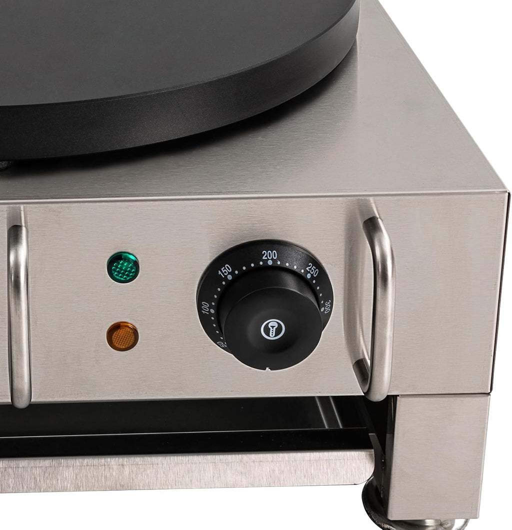 16-Inch Electric Crepe Maker 2200W Commercial Griddle Machine, Flat Plate Crepe Griddle Non-stick Cast Iron Suace with Adjustable Temp Desktop Circular Pancake Stove