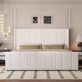 HOMBCK King Size Bed Frame, King Bed Frame with Vertical Channel Tufted Wingback Headboard & Footboard, Soft Upholstered Bed, Noise Free, Easy Assembly, Off White