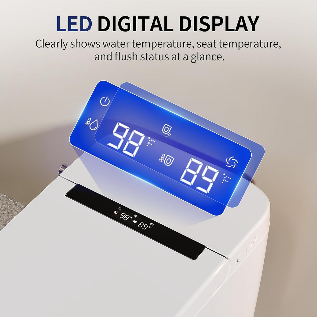 DeerValley Smart Toilet with Bidet Built in, Smart Toilet for Bathrooms with Powerful Flush, Foot Sensor Operation, Heated Seat, Dryer, Night Light, Digital Display