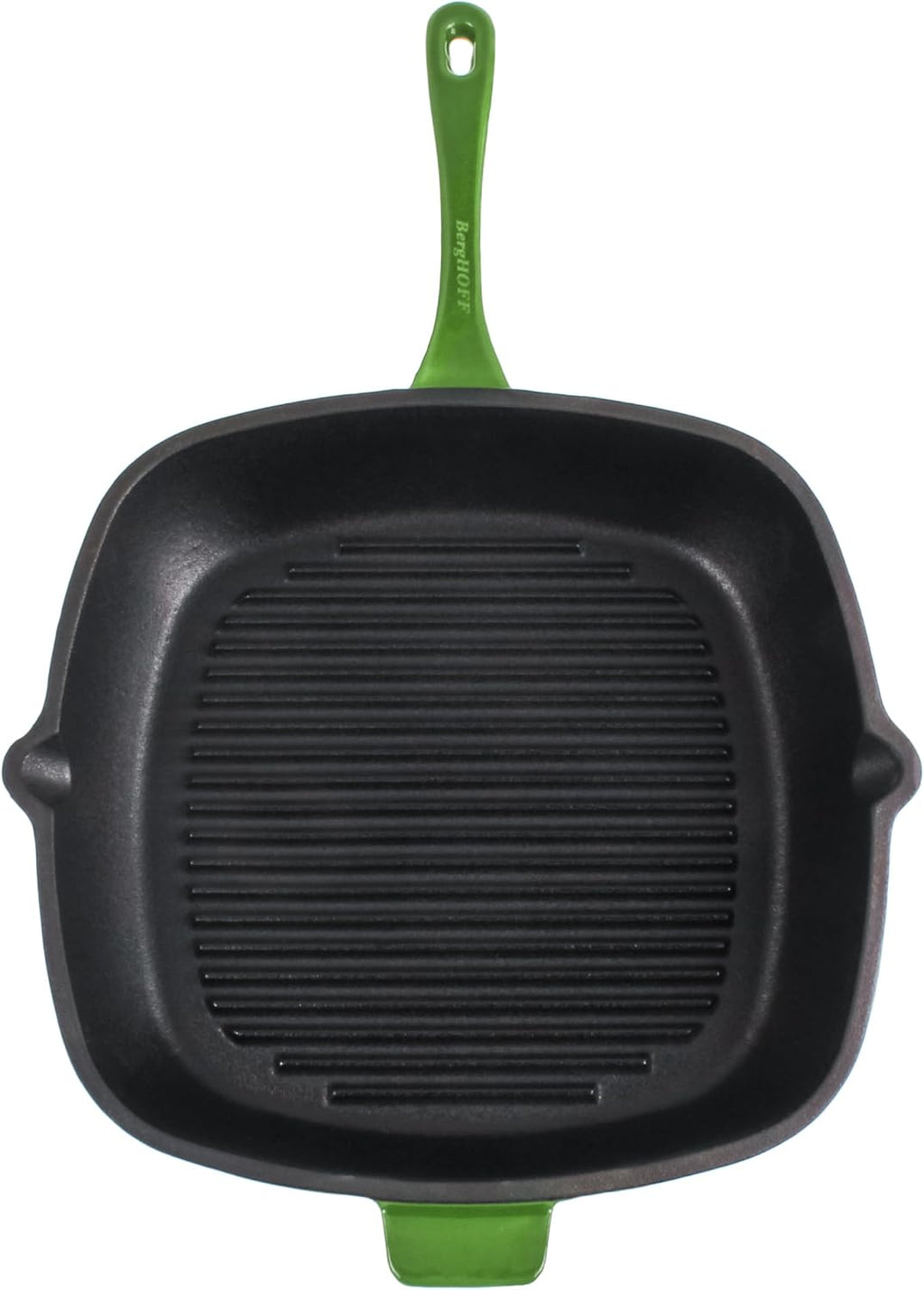 BergHOFF 3Pc Neo Enameled Cast Iron Cookware Set, 3qt. Dutch Oven, Matching Lid, Square Grill Pan 11 Inches, Oven Safe Up To 400°F, Green