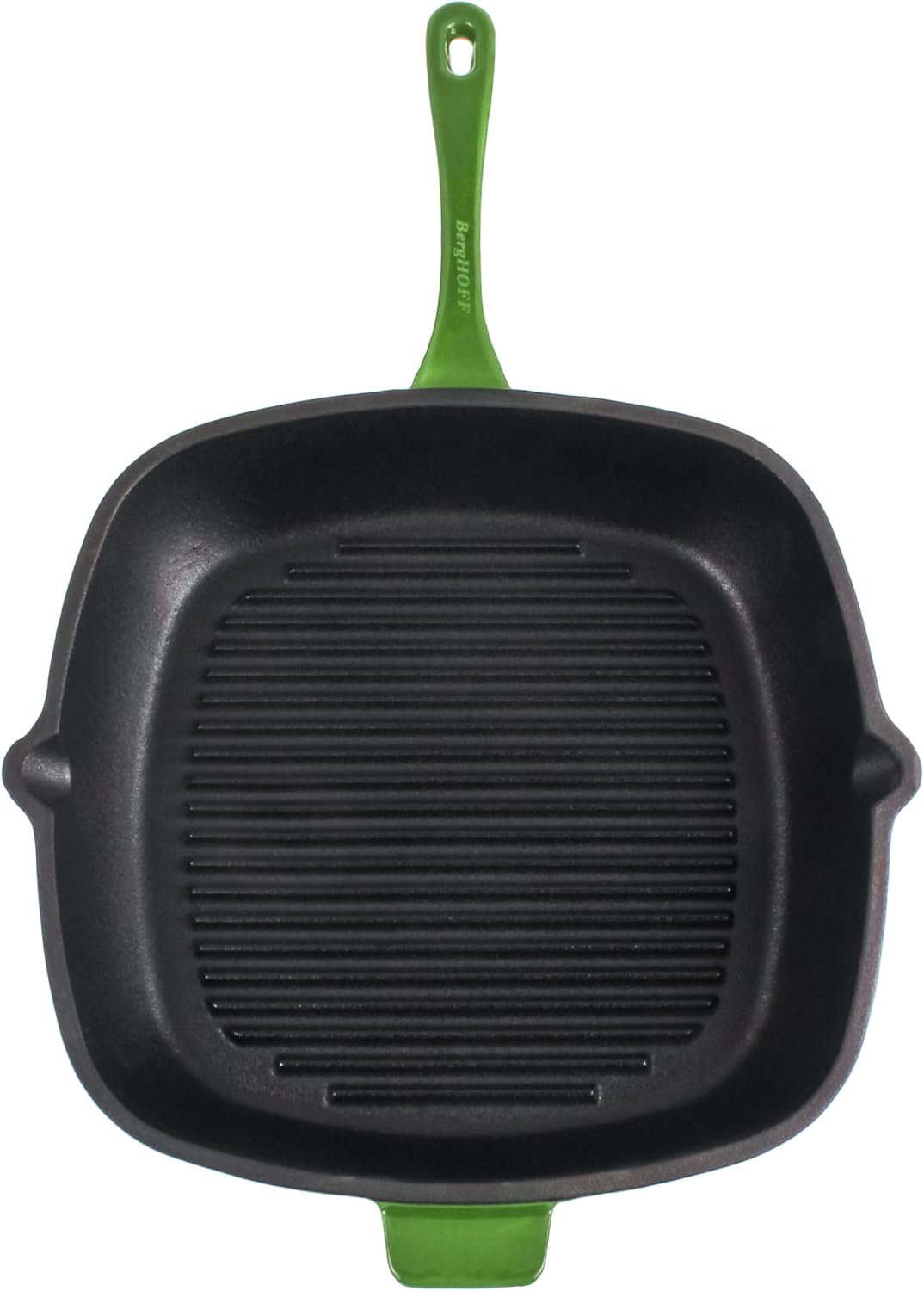 BergHOFF 3Pc Neo Enameled Cast Iron Cookware Set, 3qt. Dutch Oven, Matching Lid, Square Grill Pan 11 Inches, Oven Safe Up To 400°F, Green