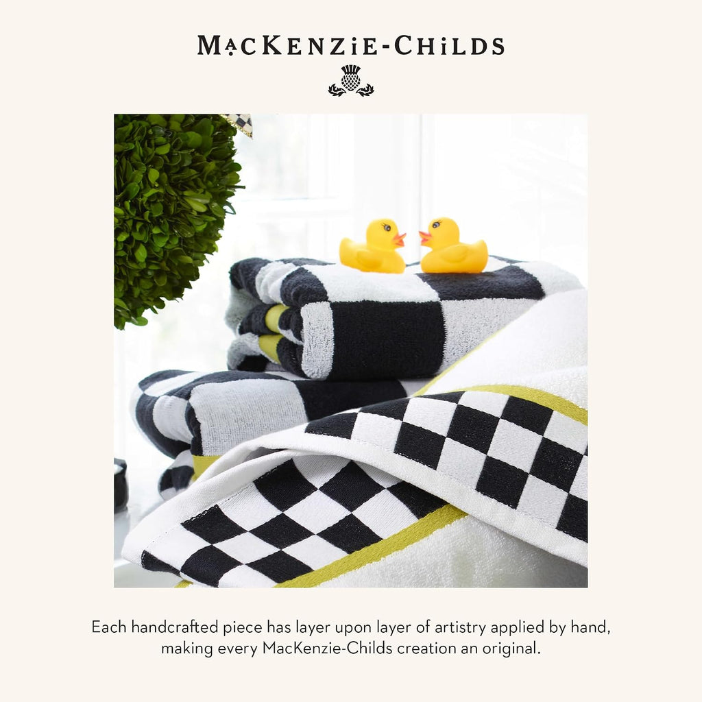 MACKENZIE-CHILDS Enamel Toilet Tissue Storage, Decorative Toilet-Paper Holder Stand for Bathroom, Black-and-White Courtly Check
