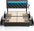 Rolanstar Queen Bed Frame with 4 Storage Drawers and Charging Station, Queen Bed with Led Lights, 2 USB & 1 Type C, Adjustable Headboard 38.9/40.8 Inches, No Box Spring Needed, Black