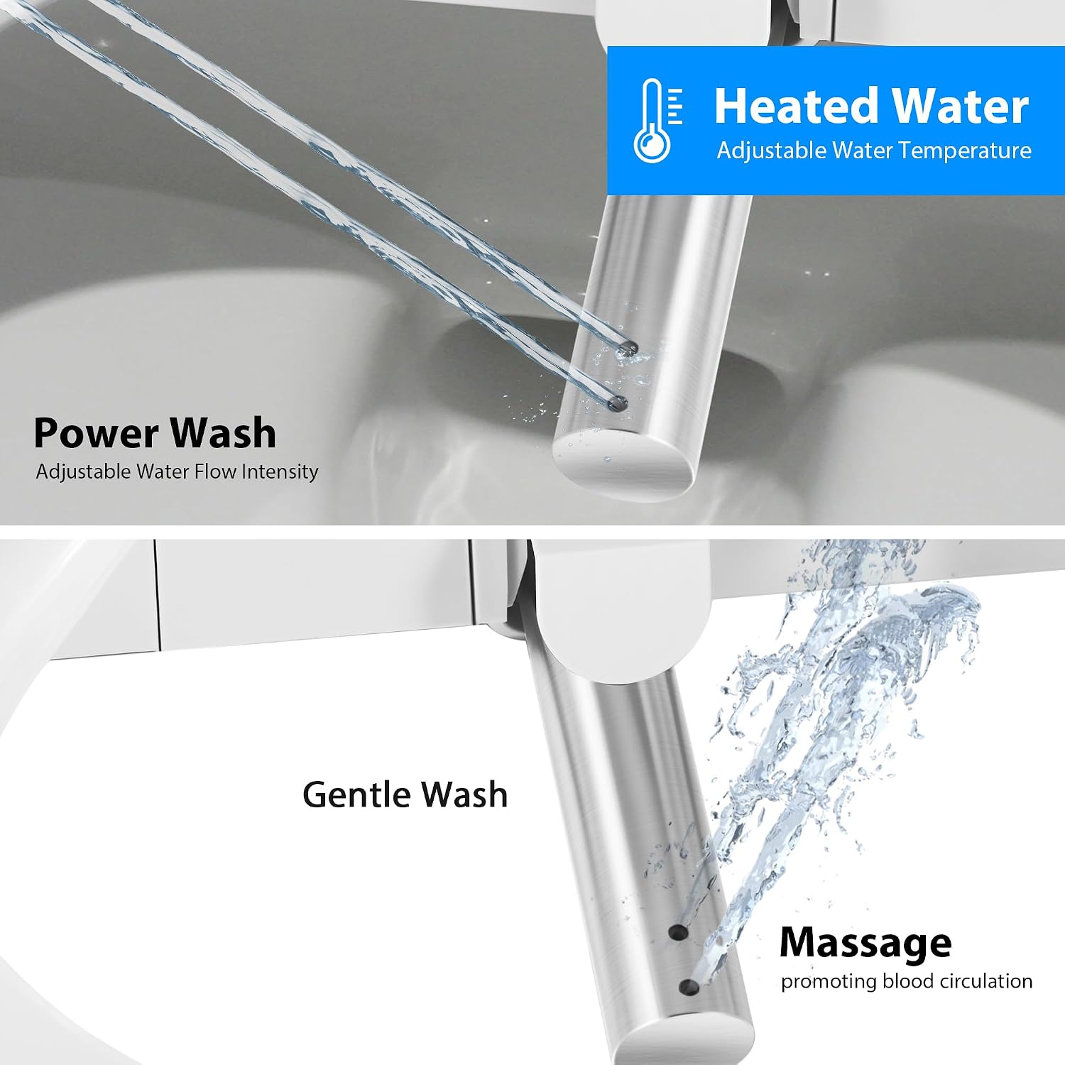 Smart Bidet Toilet Seat with Side Panel, Elongated Toilet Seat with Flush Function, Multiple Spray Patterns, Electronic Heated Bidet Seat with Warm Air Dryer, Back and Front Wash, Nightlight