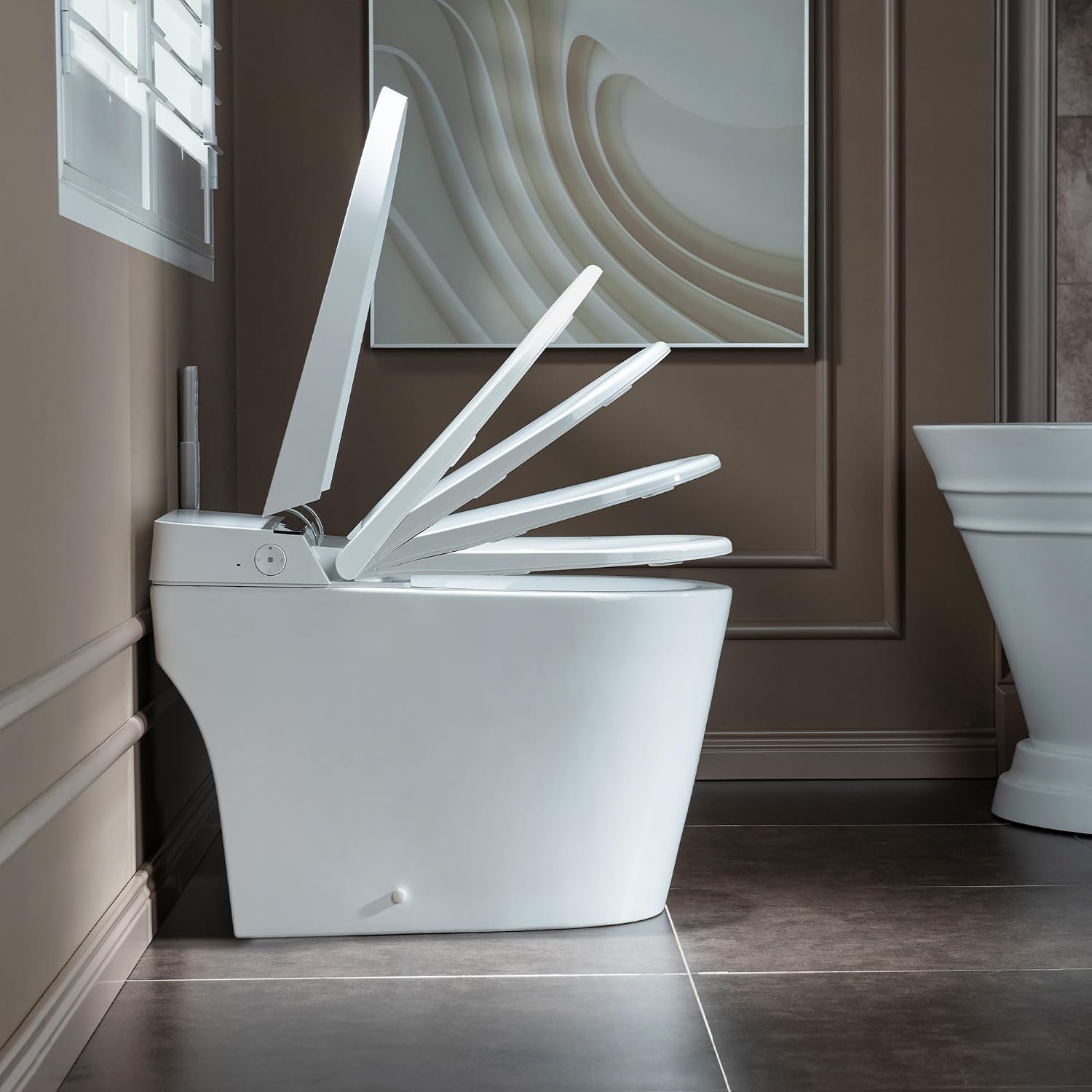 WOODBRIDGE B0990S One Piece Elongated Smart Toilet Bidet with Auto Open & Close, Auto Flush, Foot Sensor Flush, LED Temperature Display, Heated Seat and Integrated Multi Function Remote Control, White