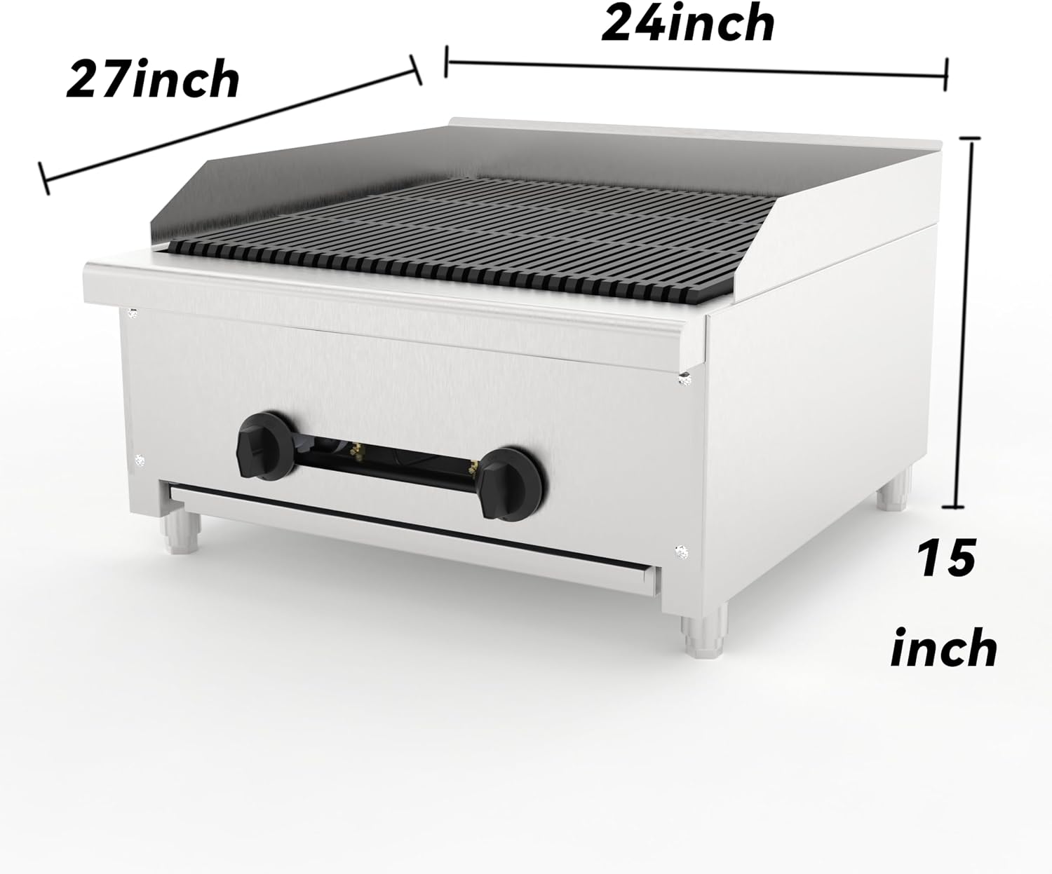 24 Inch Commercial Gas Lava Rock Charbroiler, 2 Burner Stainless Steel Countertop Grill with Durable Cast Iron Grates, BBQ Broiler for Restaurants, Natural Gas/Propane, 56000 BTU