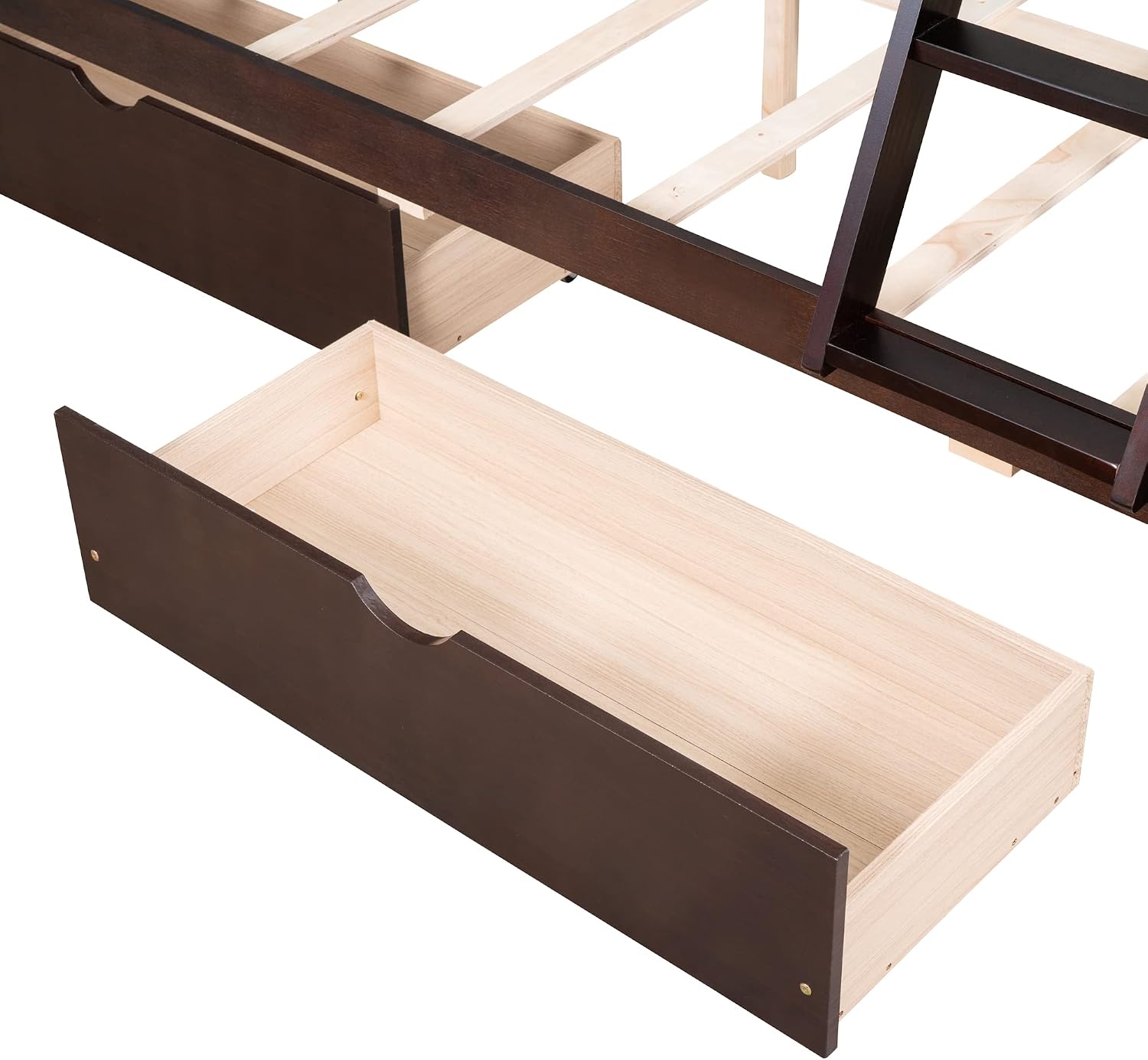 Harper & Bright Designs Twin Over Full Bunk Bed with Two Storage Drawers,Guardrails and Ladder,Solid Wood Bunk Bed Convertible to 2 Separated Platform Beds (Espresso)