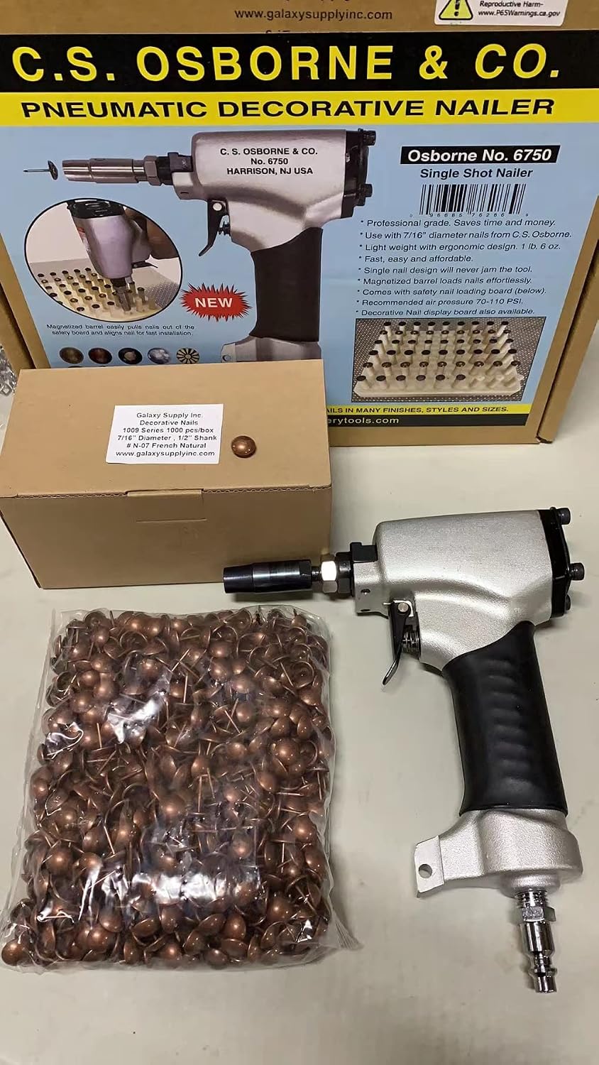 C.S. Osborne & Co. No. 6750 - Pneumatic Decorative Nailer, Free with Galaxy Supply Inc. Baseboard or Nails (Free with one box N-07 French Natural Nails)