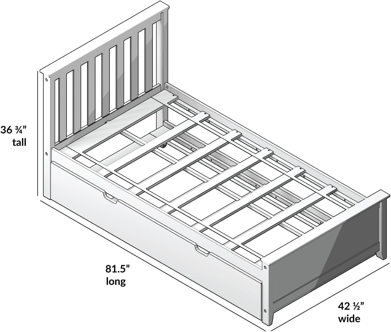 Max & Lily Twin Bed, Wood Bed Frame with Headboard For Kids with Trundle, Slatted, Blue