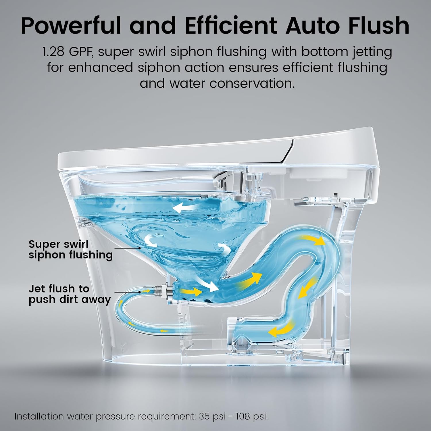 Smart Toilet With Built-in Bidet, Elongated Bidet Toilet, Instant Warm Water Wash, Auto Flush, Auto Open/Close, Heated Seat, Dryer, Night-Light, and Flush Capability During a Blackout - YA80