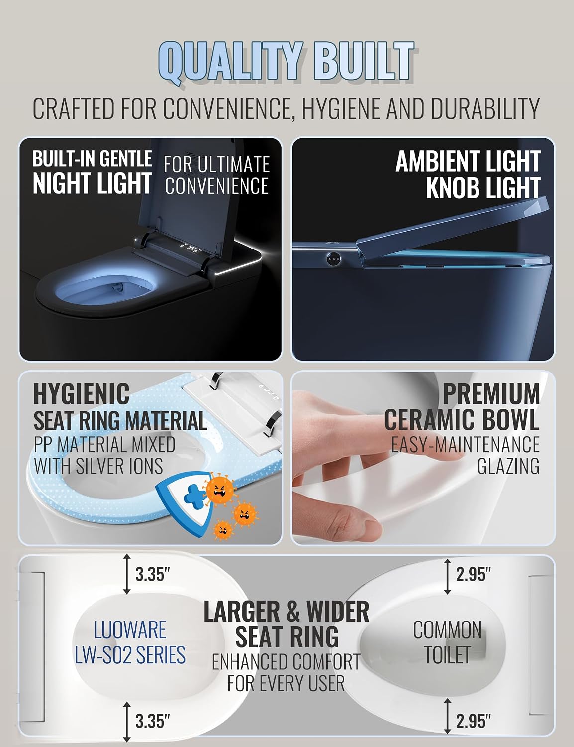 Smart Toilet with Bidet Built in, Auto Open/Close, Foam Shield, Foot Sensing Operation, Built-in Tank & Pump-Assisted Auto Flush, Wider Heated Seat, Luxury One Piece Elongated Bidet Toilet