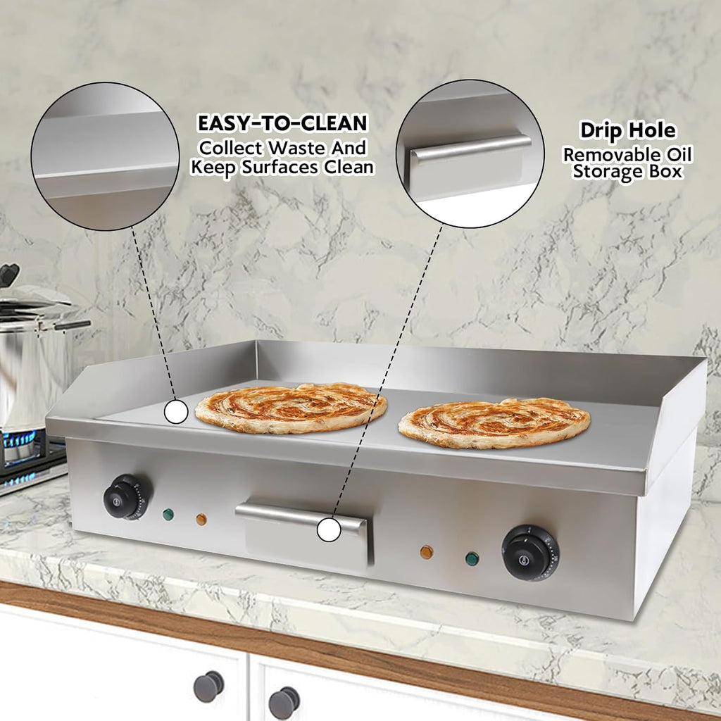 28'Commercial Electric Griddle, 3000W Countertop Flat Top Griddle, 110V Non-Stick Commercial Restaurant Grill Stainless Steel Body, 122-572℉ Adjustable Temp Control for Restaurant Kitchen