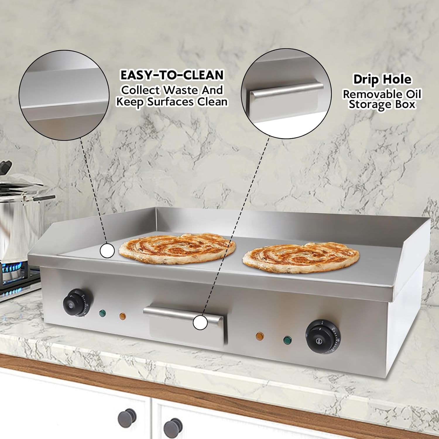 28'Commercial Electric Griddle, 3000W Countertop Flat Top Griddle, 110V Non-Stick Commercial Restaurant Grill Stainless Steel Body, 122-572℉ Adjustable Temp Control for Restaurant Kitchen