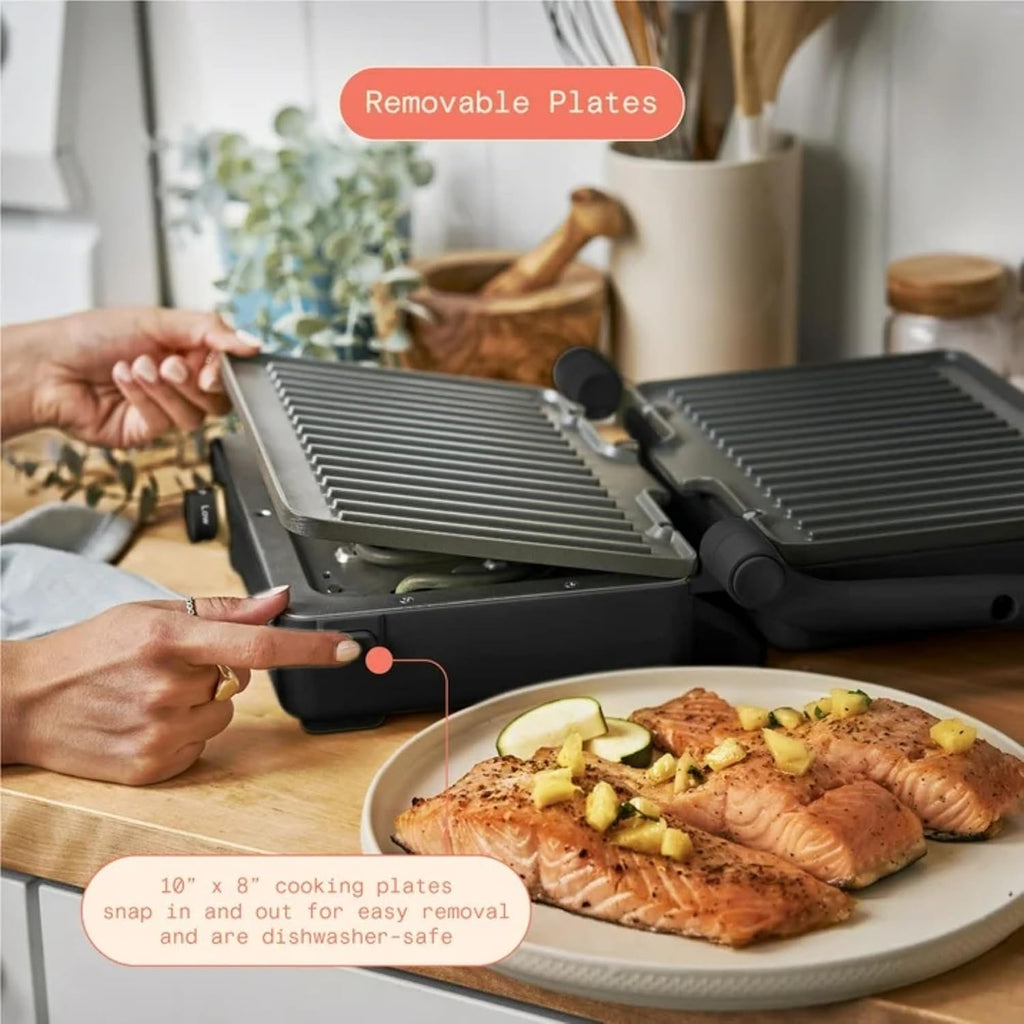 Panini Press Indoor Grill 2-in-1 Electric Contact Grill with Removable Nonstick Plates, 1200W Adjustable Temperature Sandwich Maker (Black Sesame)