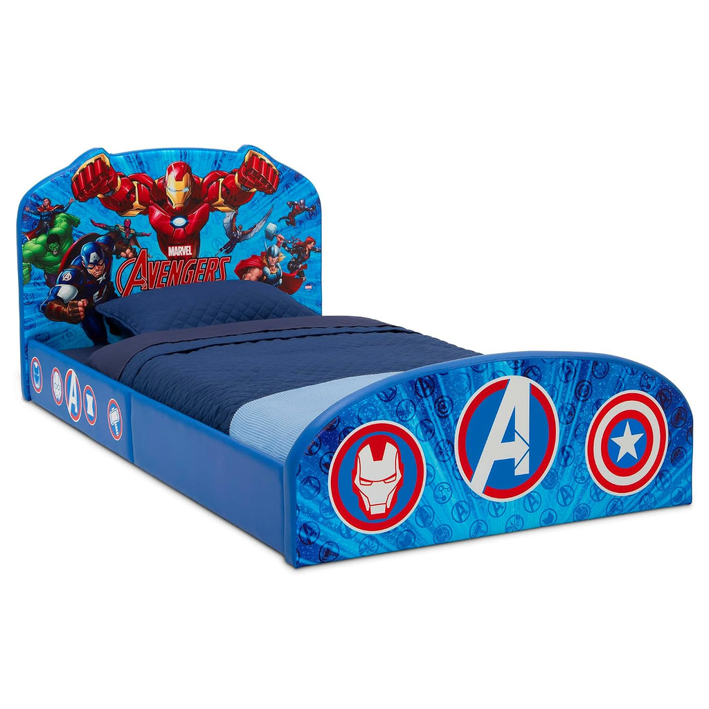 Delta Children Marvel Avengers Upholstered Twin Bed, Blue