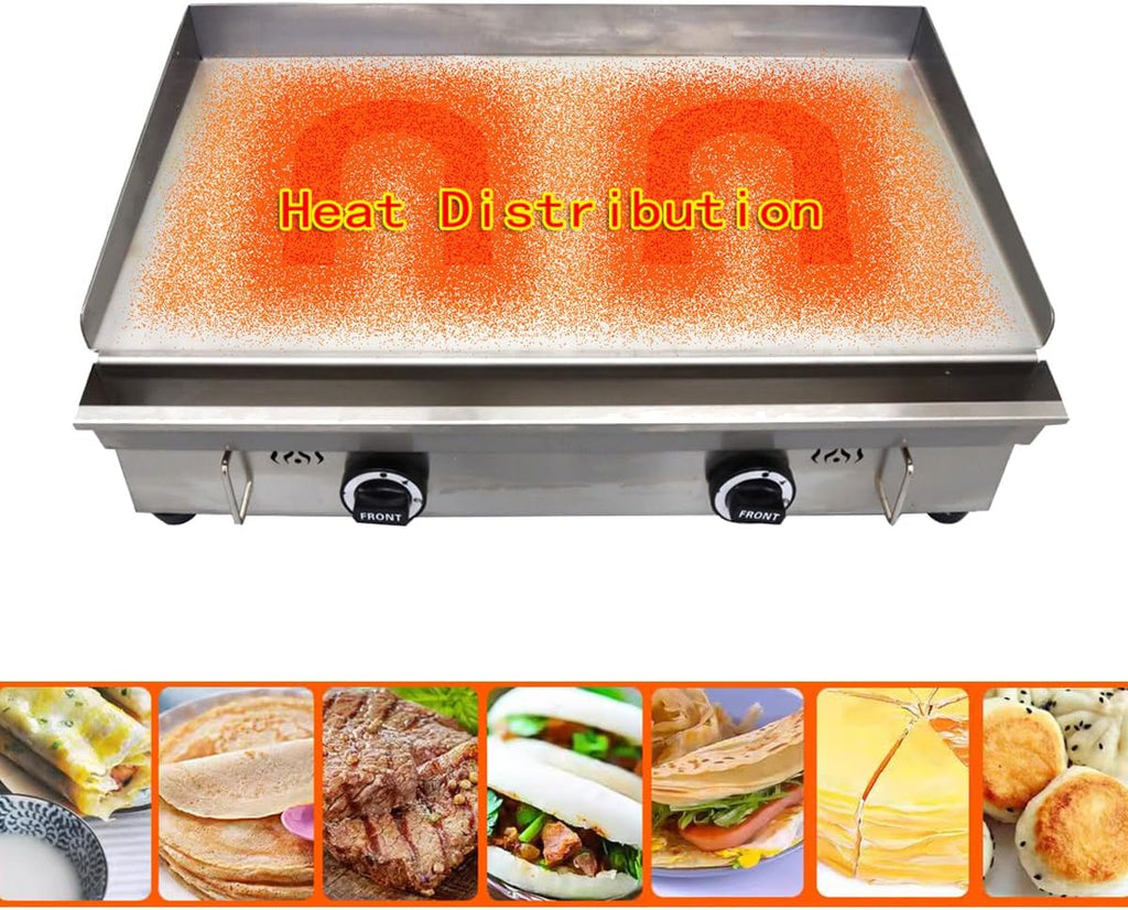 Commercial Countertop Griddle 2800Pa LPG Gas Grill Griddle Outdoor Flat Top Grill Griddle with Low Pressure Valve, Adjustable Temperature 122°F-572°F & 29.1x15.75in Hotplate for Home Kitchen