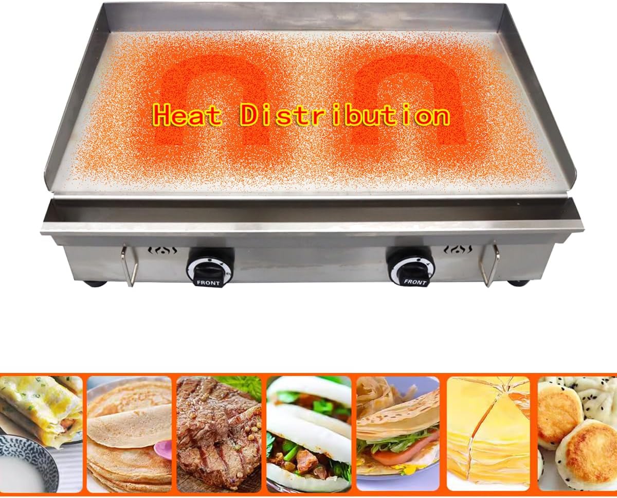 Commercial Countertop Griddle 2800Pa LPG Gas Grill Griddle Outdoor Flat Top Grill Griddle with Low Pressure Valve, Adjustable Temperature 122°F-572°F & 29.1x15.75in Hotplate for Home Kitchen