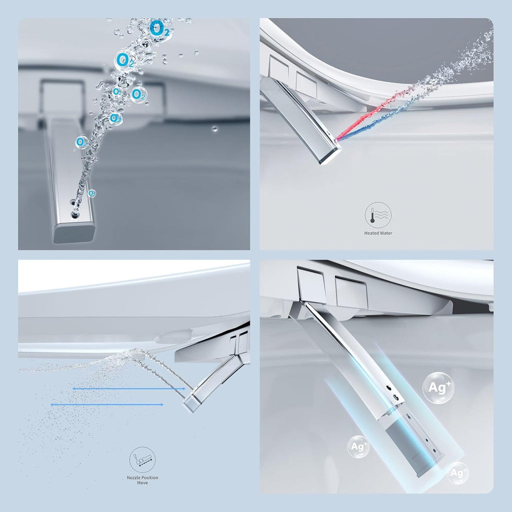 R&T V3200 Elongated Bidet Toilet Seat, Electric Bidet Seat with Adjustable Warm Water, Air Dryer, Heated Seat, Night Light, Deodorization