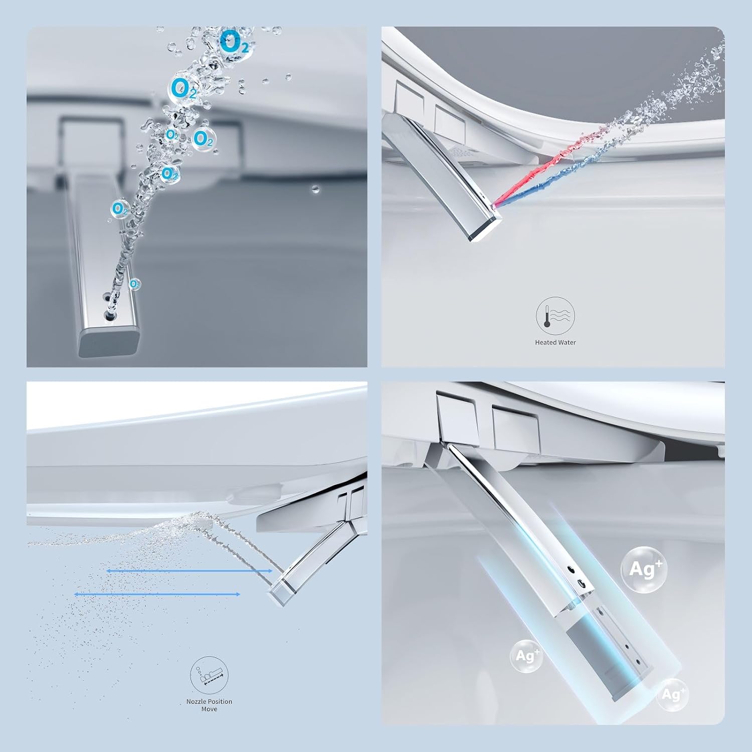 R&T V3200 Elongated Bidet Toilet Seat, Electric Bidet Seat with Adjustable Warm Water, Air Dryer, Heated Seat, Night Light, Deodorization