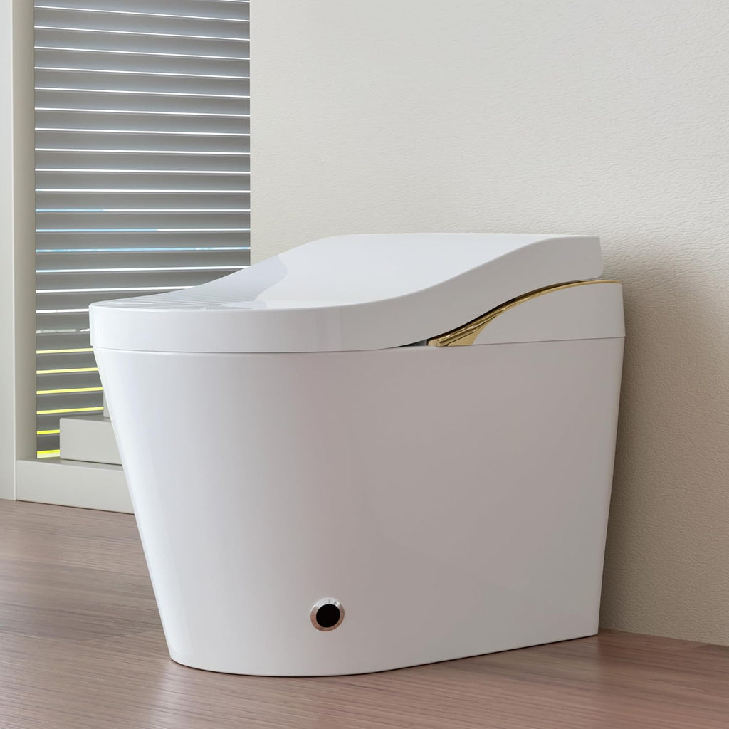 Smart Toilet With Bidet, Auto Flush, Auto Open,Close,Heated Seat, Warm Water and Dry, Foam Shield Function White