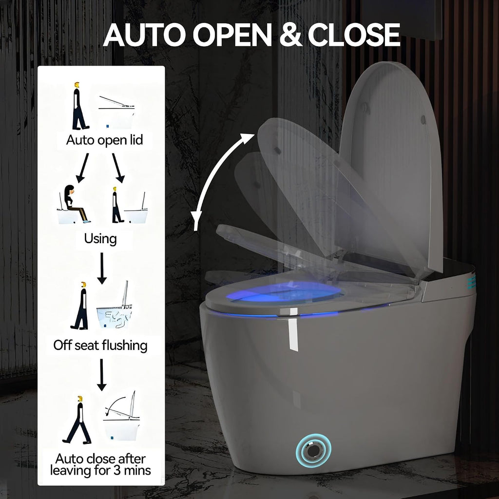Smart Toilet with Auto Open/Close, Auto Flush, Warm Air Dryer & Nozzle Self-Cleaning,One-Piece Electric Toilet with Bidet Built-In,Heated Seat with Adjustable Temperature, Foot Sensor (ST-MX70)