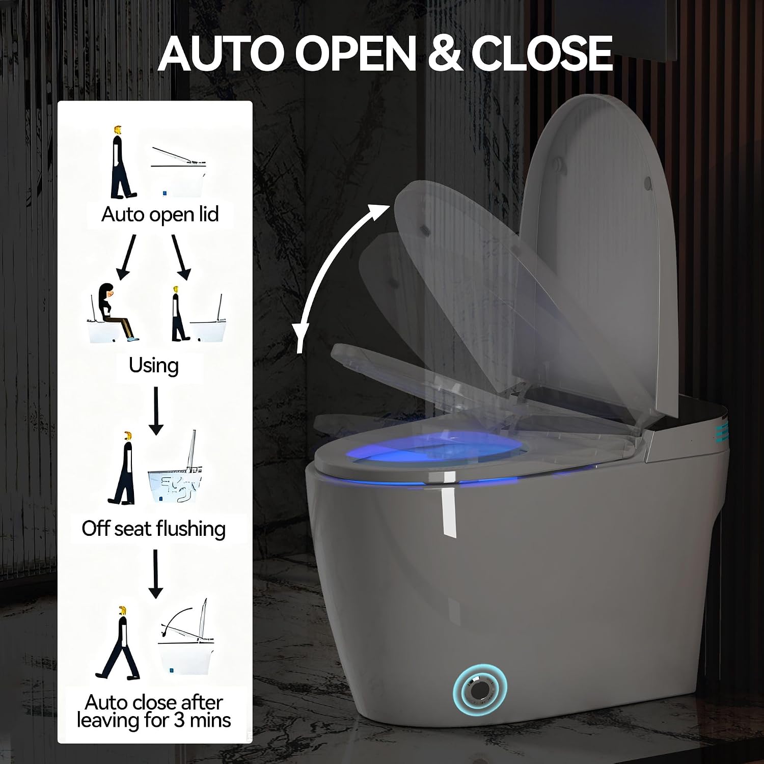 Smart Toilet with Auto Open/Close, Auto Flush, Warm Air Dryer & Nozzle Self-Cleaning,One-Piece Electric Toilet with Bidet Built-In,Heated Seat with Adjustable Temperature, Foot Sensor (ST-MX70)