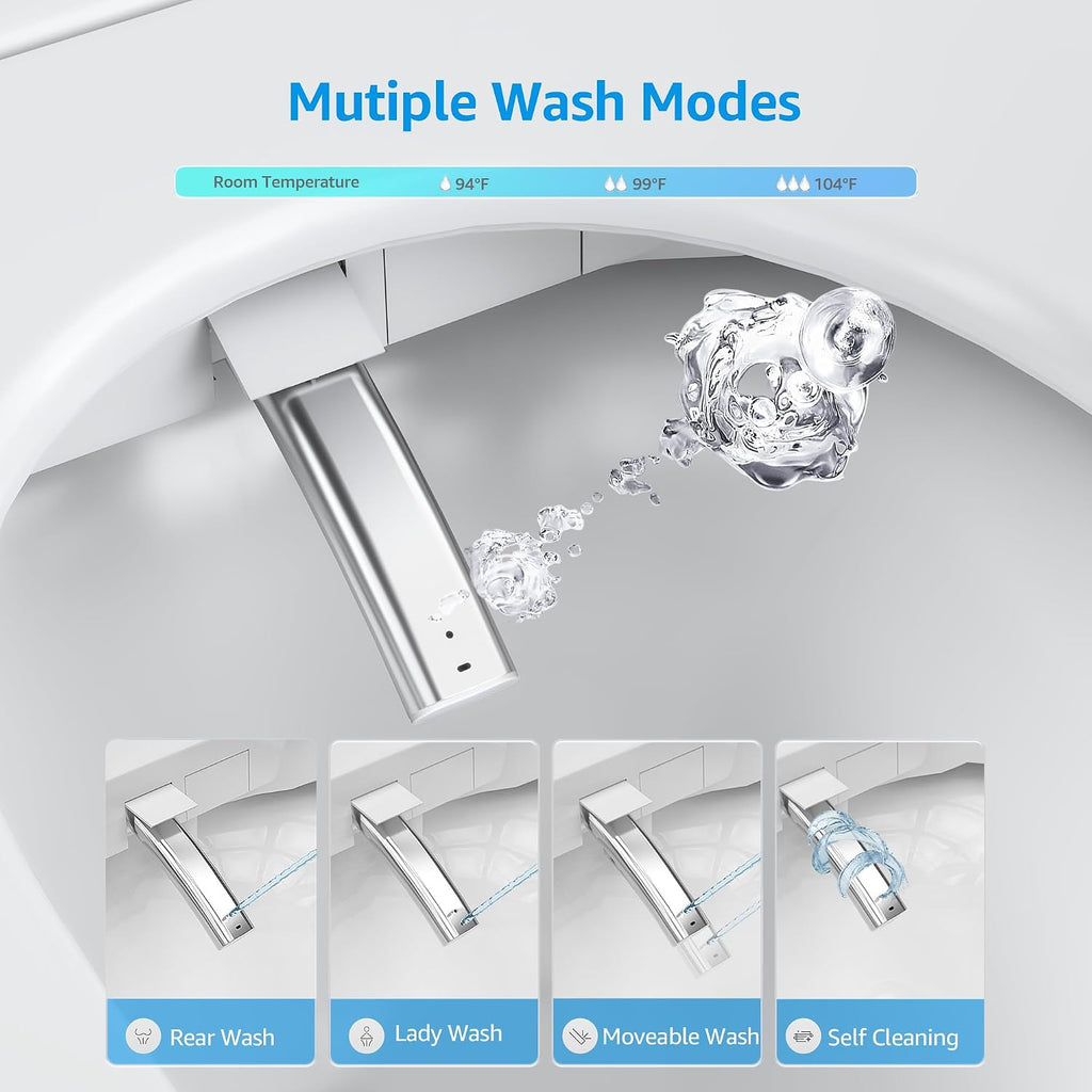 Smart Toilet with Bidet Built In, Heated Seat, Warm Water Wash & Dryer, Tankless Bidet Toilet with Foot Sensor & Night Light, Auto Open/Close Lid & Flush, Wireless Remote, 1.26GPF Water-Saving Design