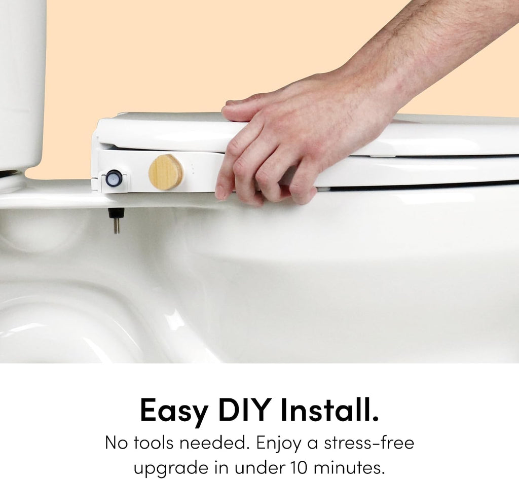 TUSHY Oasis Non-Electric Warm Water Bidet Seat (Elongated): Self-Cleaning Dual Nozzles, Adjustable Temp & Pressure (10-Min DIY Install, Soft-Close Lid, Sleek Design), Spa-Like Comfort, Platinum Knob