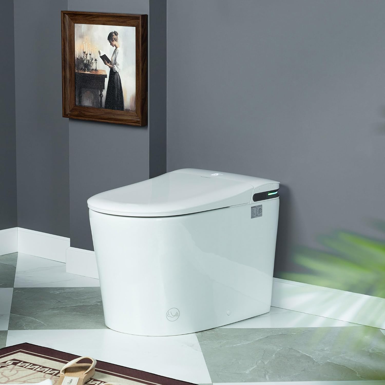 WOODBRIDGE ADA Height Smart Toilet – Auto Lid Open/Close, Foot Sensor, Zero Pressure System, Aromatherapy System, Self-Cleaning Nozzle, Multi-Function Washing & Warm Air Dry