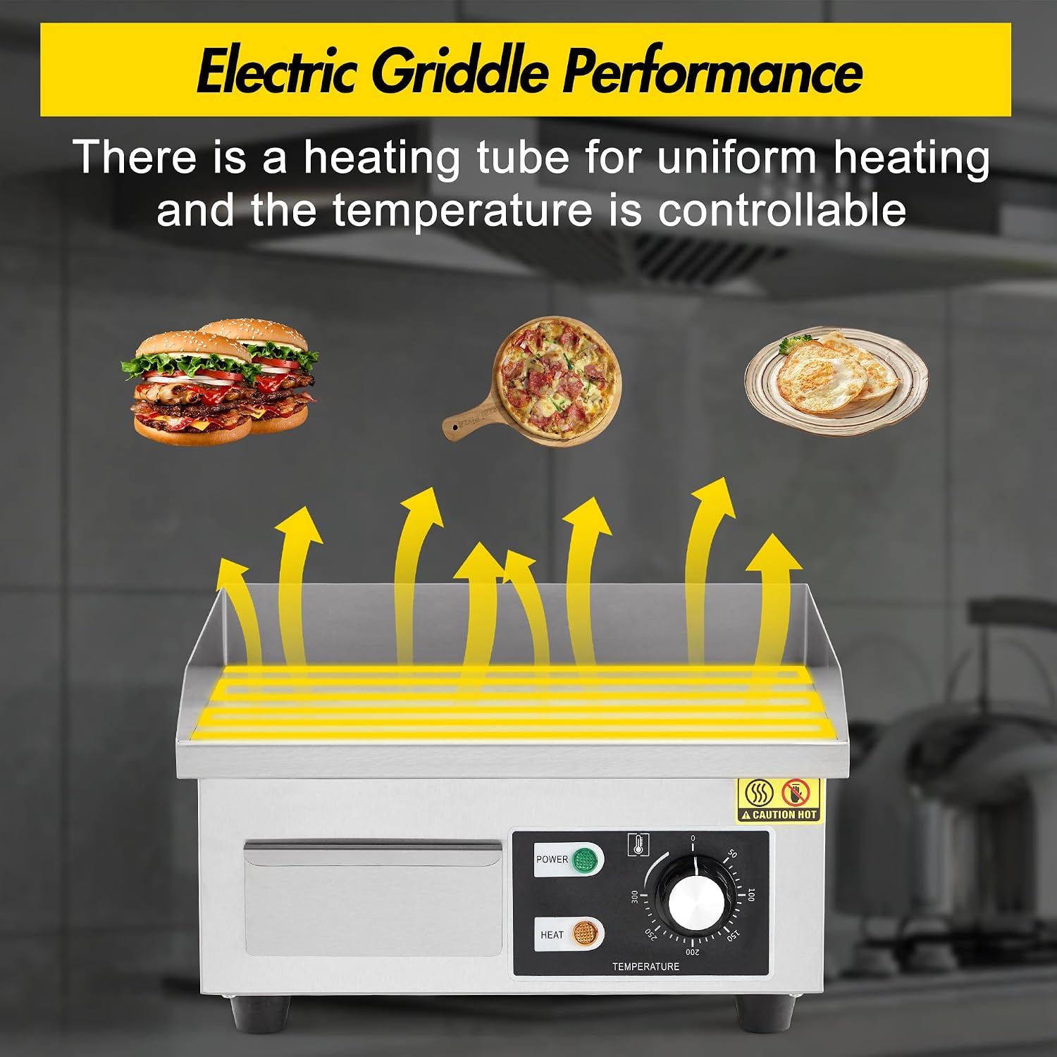 14' Stainless Steel Electric Griddle, 1500W Countertop Griddle with Non-Stick Adjustable Temperature Control 122°F-572°F, Electric Grill Perfect for Indoor Cooking, Camping