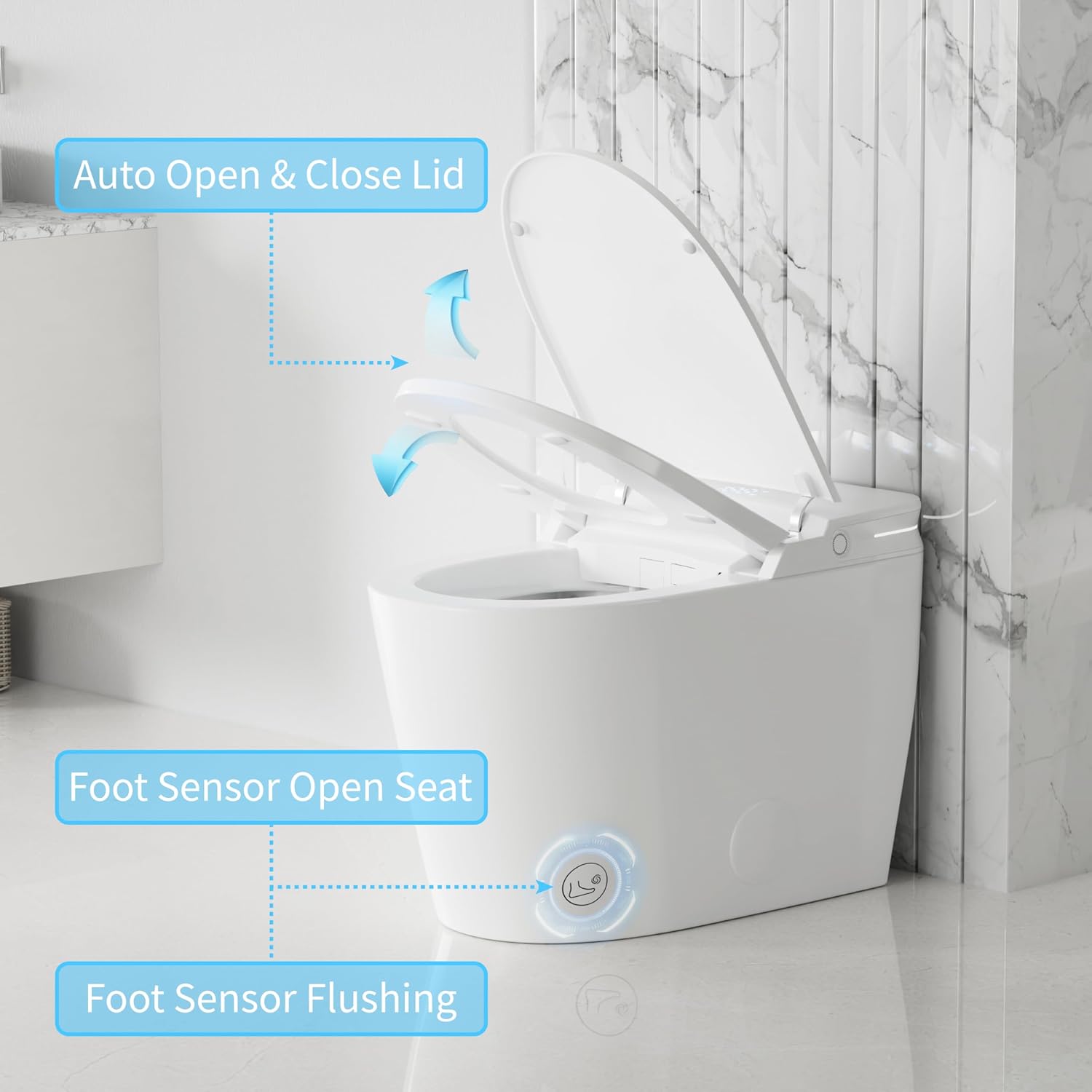 Luxury Smart Toilet, Bidet Toilet with ADA Chair Height, Auto Open/Close, 1000 Gram MaP Auto Flush, Warm Water/Dryer, Deodorization, Elongated Heated Seat, Smart Toilet with Bidet Built in