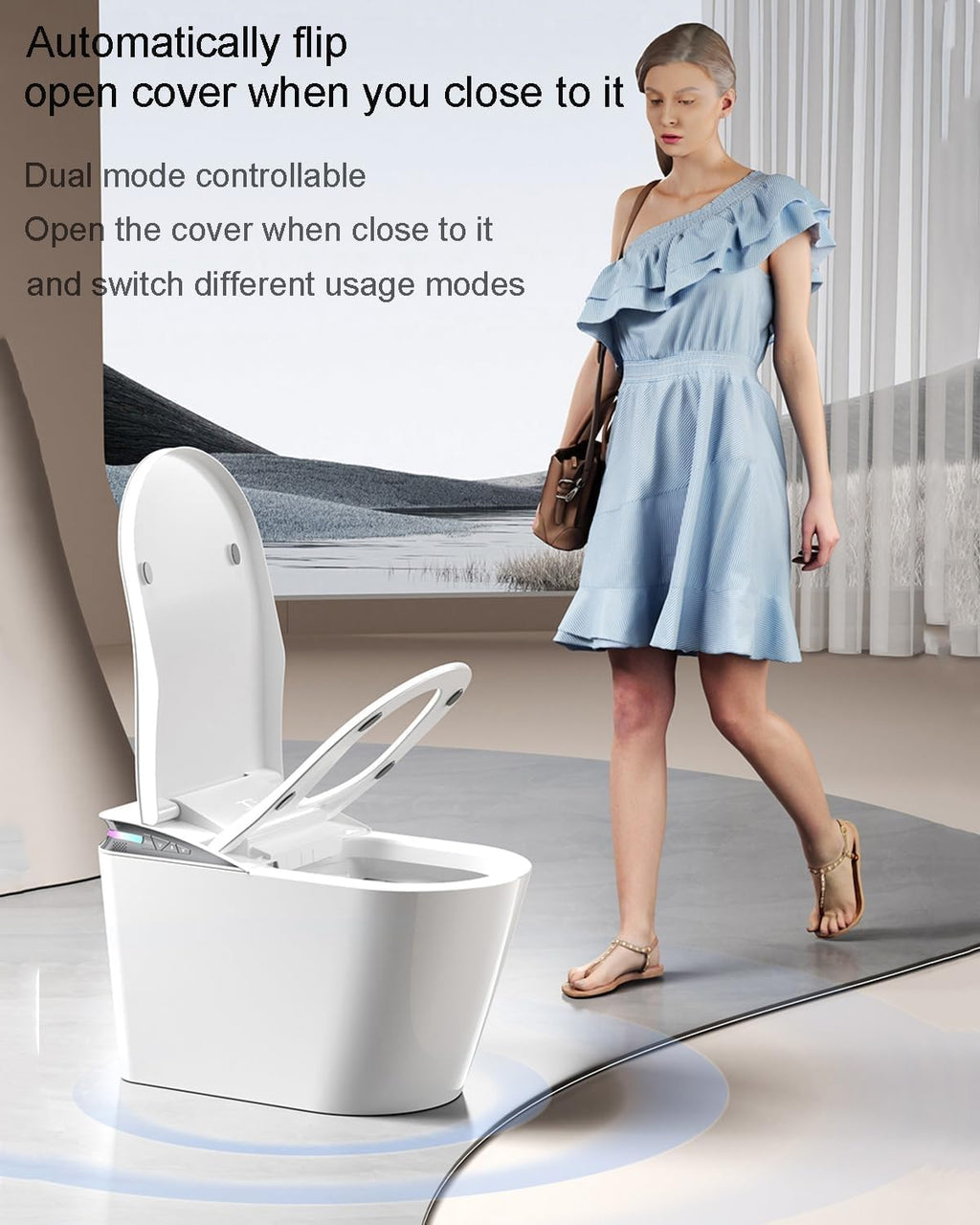 Smart Toilet with Bidet Built In, One Piece Toilet with Built-in Tank, Auto Open/Close Lid, Auto Flush, Remote Control, Adjustable Heated Seat, Foam Shield, Warm Water and Dryer, Night Light