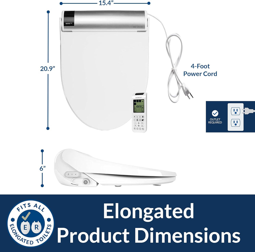 Bio Bidet BB2000 Bliss Electric Bidet Toilet Seat, Warm Water with Air Dryer, Heated Seat with Sensor and Slow Close Lid, Night Light, Remote Control, Elongated, White