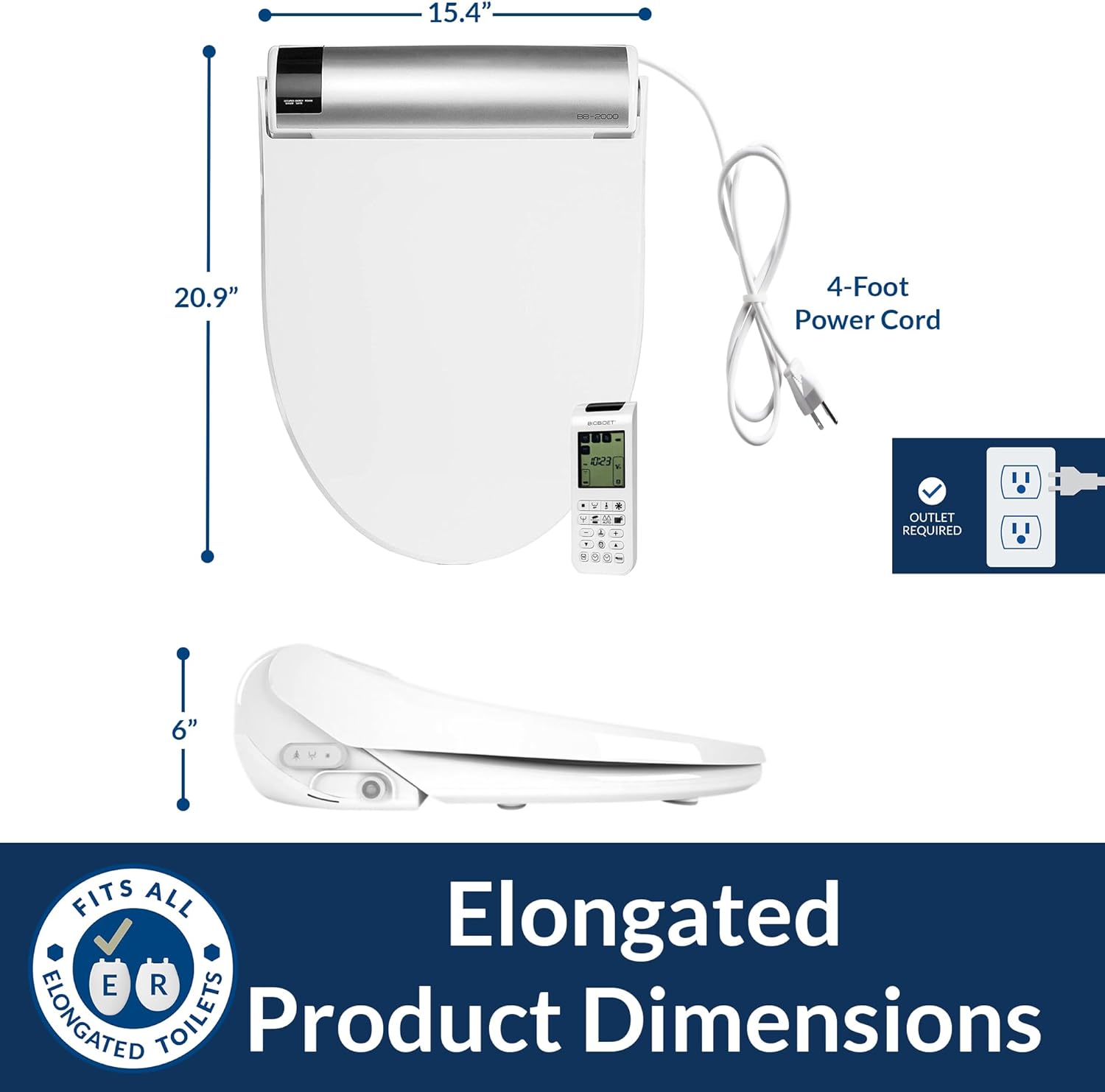 Bio Bidet BB2000 Bliss Electric Bidet Toilet Seat, Warm Water with Air Dryer, Heated Seat with Sensor and Slow Close Lid, Night Light, Remote Control, Elongated, White