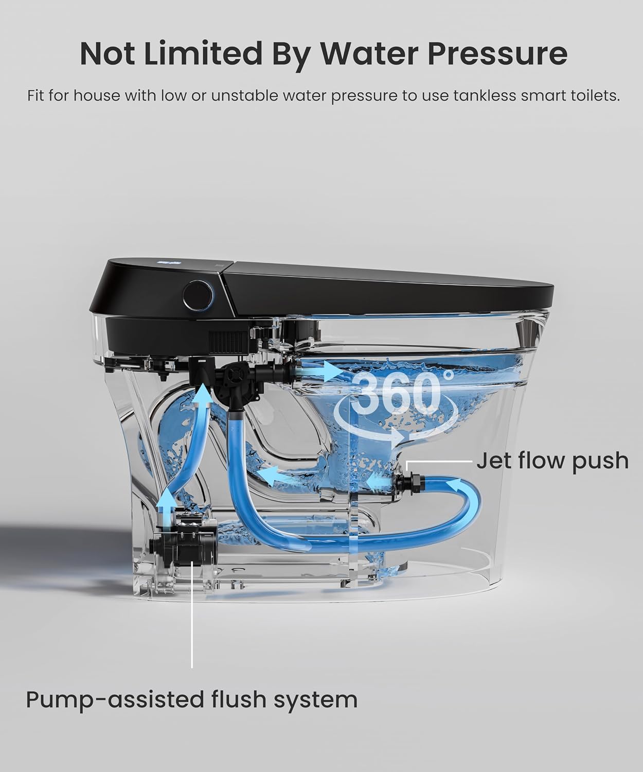 CANEST Black Smart Toilet, Tankless Bidet Toilet with Heated Seat, Foot Sensor Operation, Auto Open & Close, Dual Auto Flush, Warm Water, LED Display, Night Light, Wireless Remote Control (TC-200BG)
