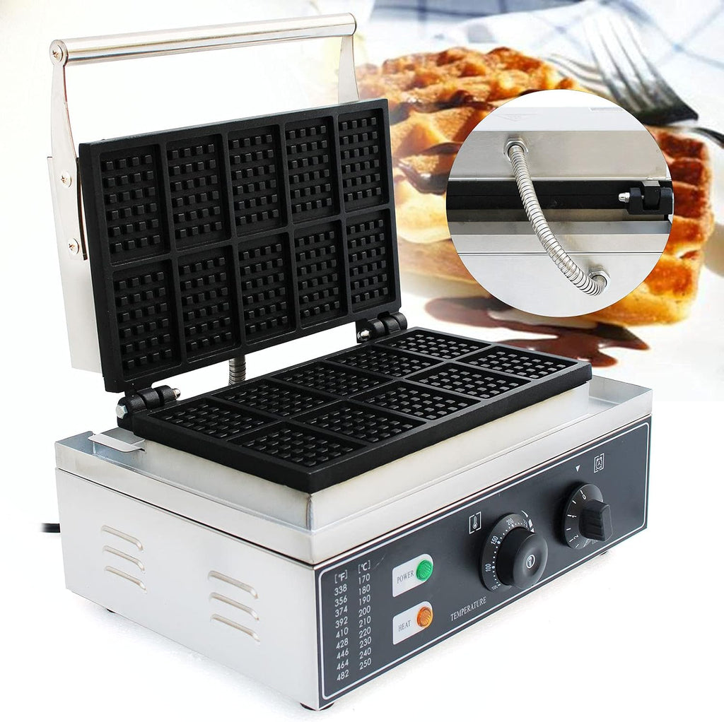 Waffle Maker, 110V 1500W Commercial Waffle Maker Electric Stainless Steel Rotatable Double-Head Heating Waffle Making for Tea Shops, Snack Bars, Dessert Shops (10 Grids 110V 1500W)