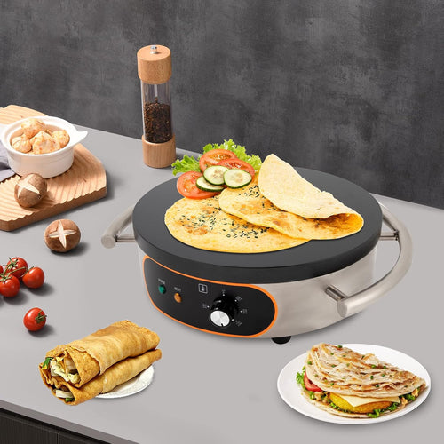 16 In Crepe Maker, Commercial Electric Nonstick Pancake Maker Machine with Nonstick Round Crepe Hotplate Griddle Machine For Tortilla Eggs BBQ, 1500W