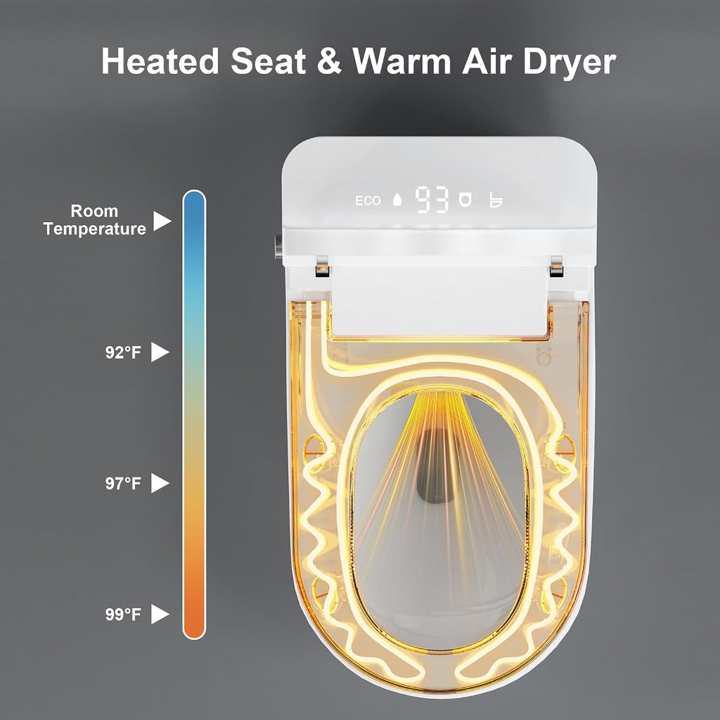 Smart Toilet with Bidet Built in, One Piece Bidet Toilet with Heated Seat & Dual Auto Flush, Foot Sensor, Warm Water Wash&Dry, Modern Electric Tankless Toilet for Bathroom with Auto Lid&Seat