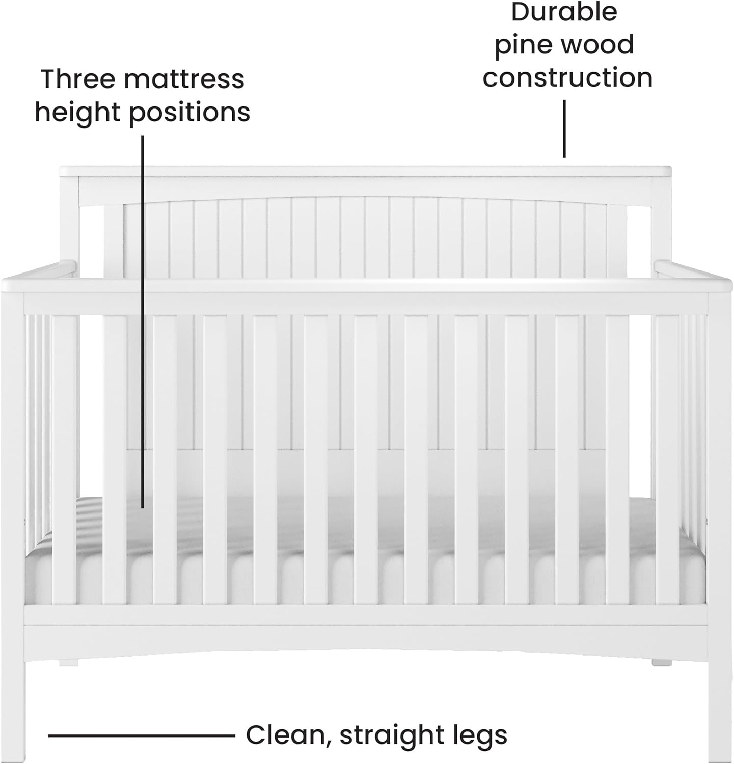 Child Craft Scout 4-in-1 Convertible Baby Crib Nursery Furniture Set - Baby Bed, Dresser with Changing Table Topper, Glider Chair, and Toy Box for Babies, Toddlers and Kids (4 Piece - Matte White)