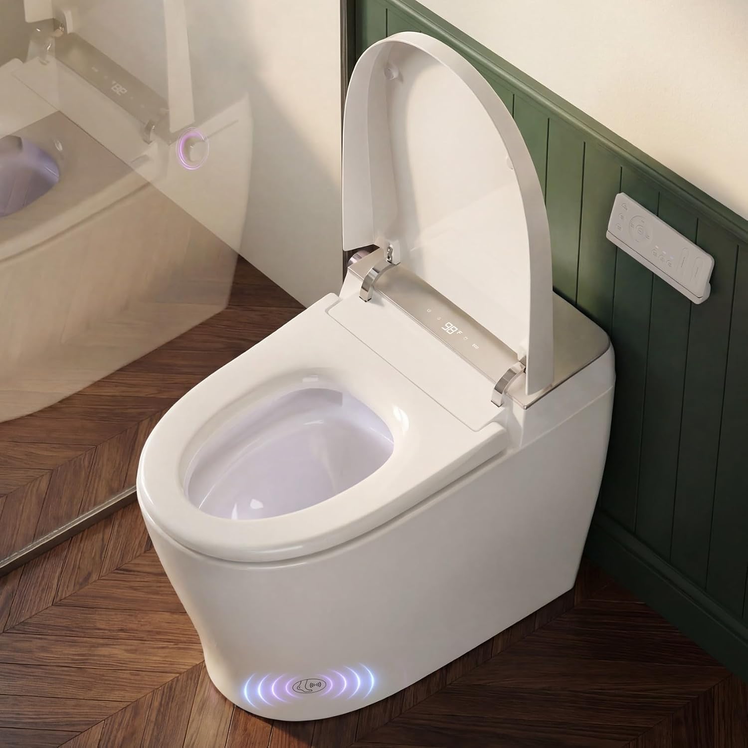 Smart Toilet with Bidet Built in - Electric Bidet Toilet with UV-C Light, Foot Sensor Operation, Auto Flush, Heated Seat, Instant Warm Water, Air Dryer, 1.06 GPF One-Piece Toilet