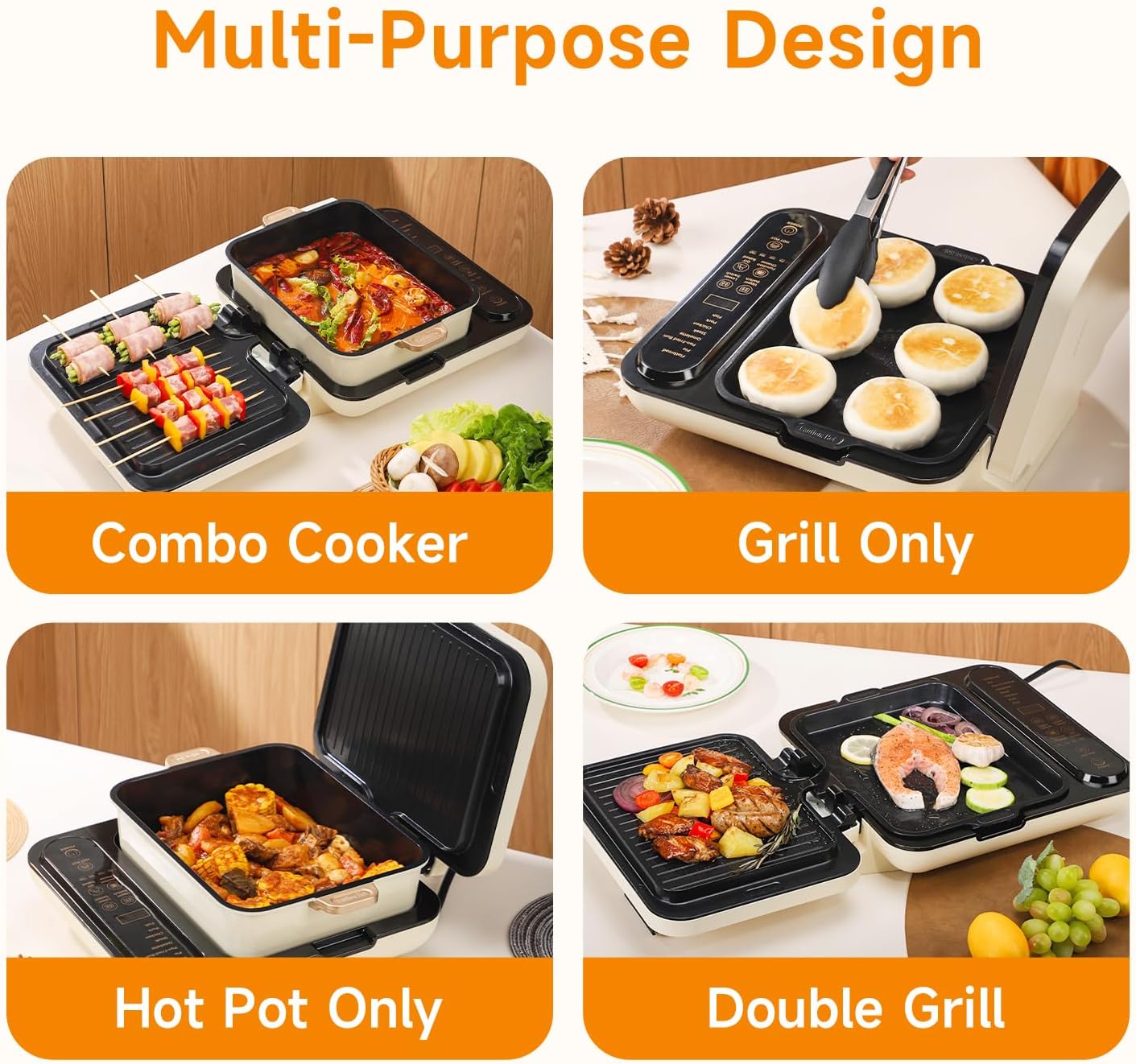 Joydeem Electric Grill with Hot Pot, Shabu Shabu Pot with Grill, Foldable & Detachable Design, 1800W, 4.75Qt Large Capacity, Ceramic Oil Non-Stick Coating, 8 Functions & DIY Mode, SKG-B430