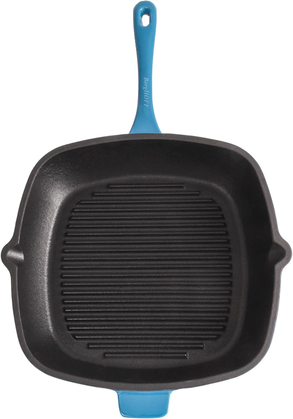 BergHOFF 3Pc Neo Enameled Cast Iron Cookware Set, 3qt. Dutch Oven, Matching Lid, Square Grill Pan 11 Inches, Oven Safe Up To 400°F, Blue