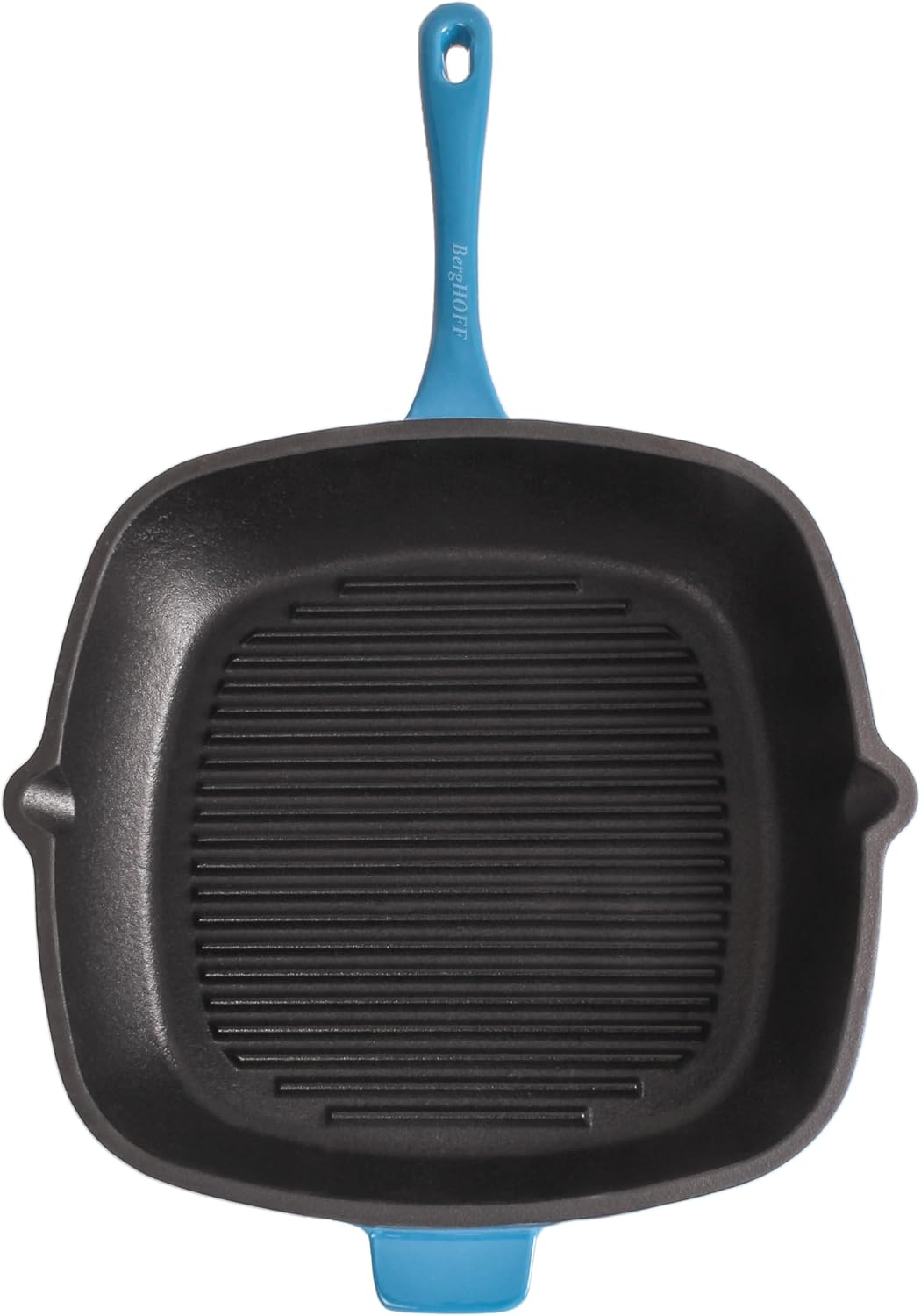 BergHOFF 3Pc Neo Enameled Cast Iron Cookware Set, 3qt. Dutch Oven, Matching Lid, Square Grill Pan 11 Inches, Oven Safe Up To 400°F, Blue