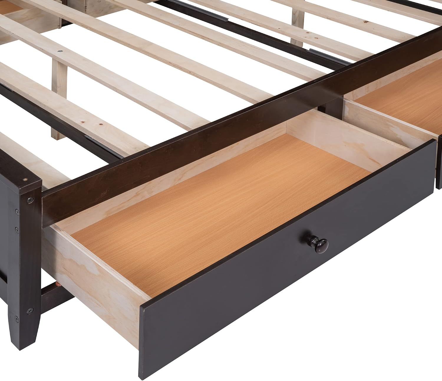 Harper & Bright Designs Full Size Platform Bed Frame with Bookcase Headboard and Drawers, Solid Wood Bed Frame with All-in-One Cabinet and Shelf for Saving Space, Espresso