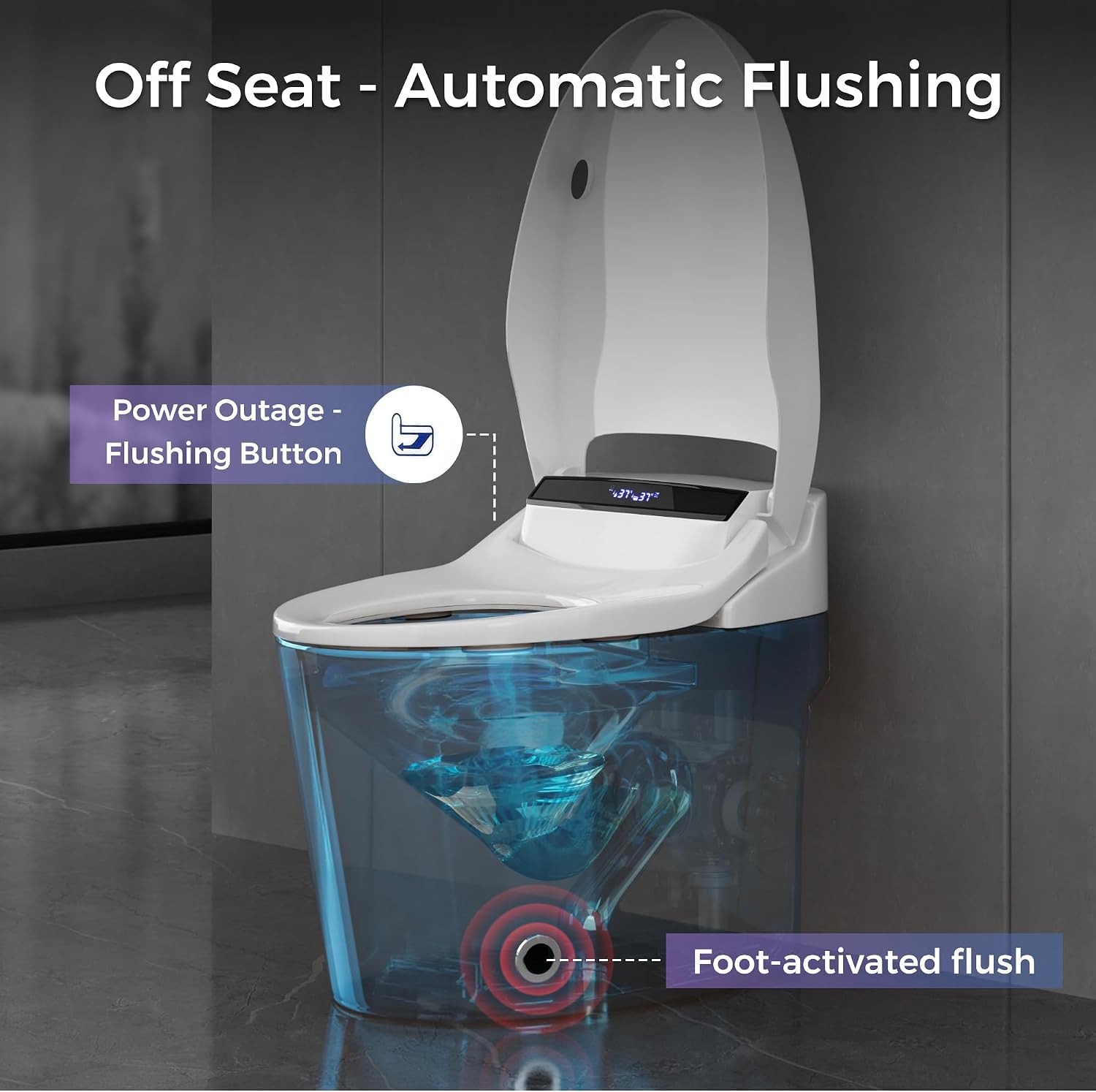 Smart Toilet with Built-in Heated Seat, One-Piece Bidet Toilet, Tankless Toilet with Foot Sensor Flushing and LED Display