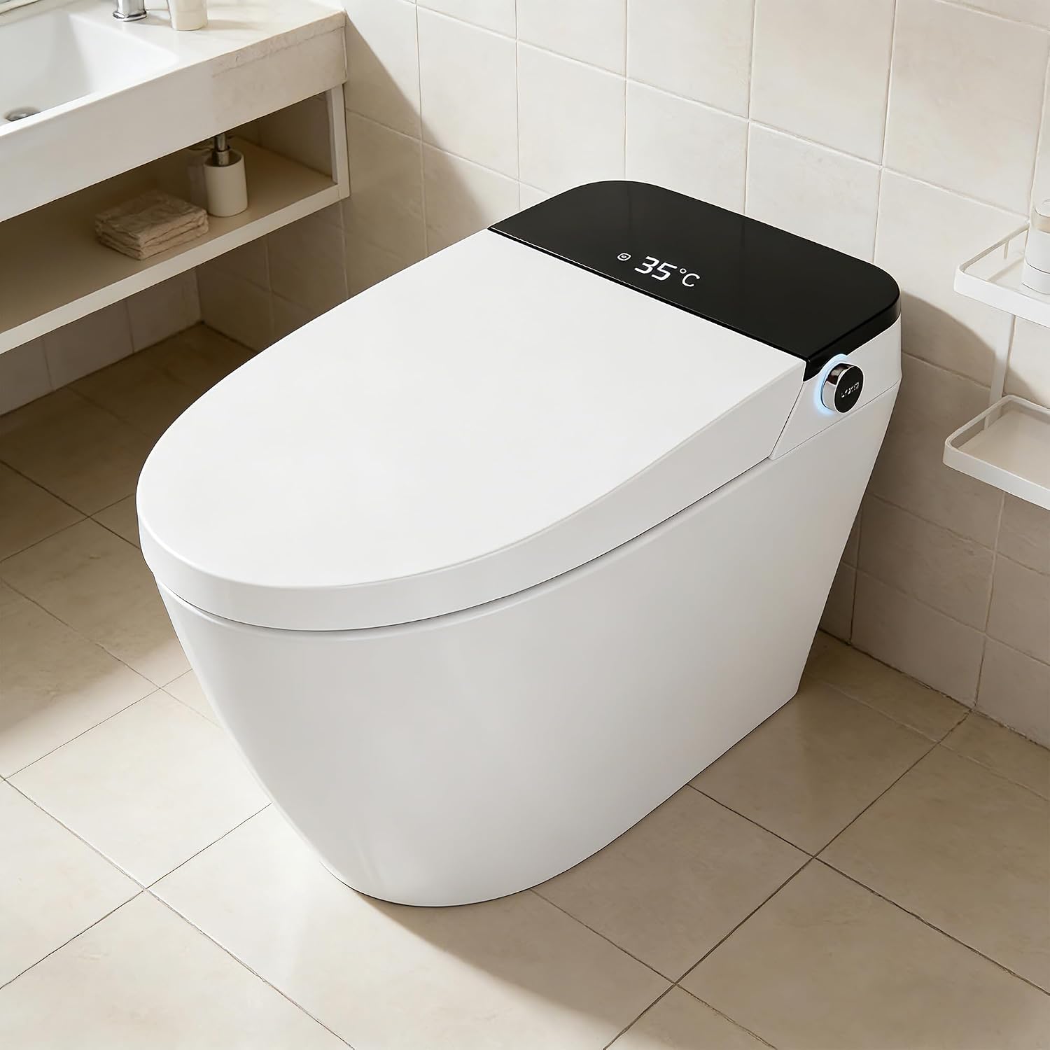 Garvee Smart Toilet with Bidet, One-Piece Design, Heated Seat & Auto Open/Close Lid, Foot Sensing & Automatic Flush, Warm Water Wash & Dryer, LED Display & Night Light, Built-in Tank (White/Black)